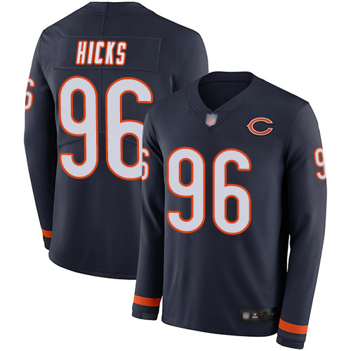 Limited Men's Akiem Hicks Navy Blue Jersey - #96 Football Chicago Bears Therma Long Sleeve