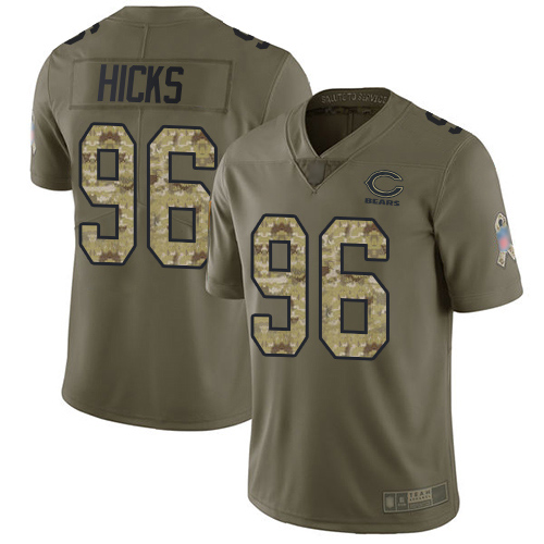 Limited Men's Akiem Hicks Olive/Camo Jersey - #96 Football Chicago Bears 2017 Salute to Service