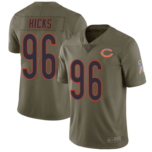 Limited Men's Akiem Hicks Olive Jersey - #96 Football Chicago Bears 2017 Salute to Service