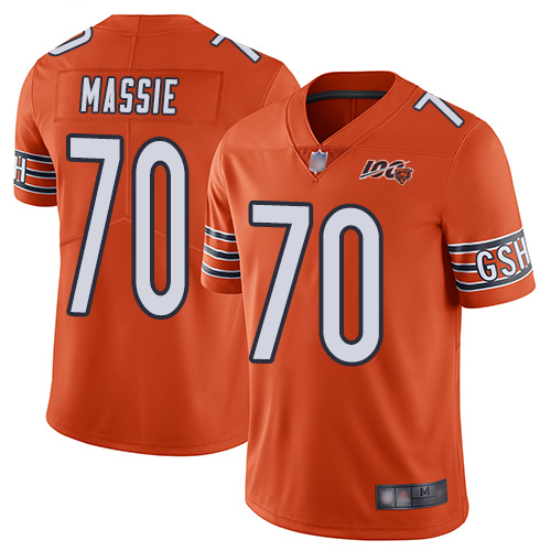 Limited Men's Bobby Massie Orange Alternate Jersey - #70 Football Chicago Bears 100th Season