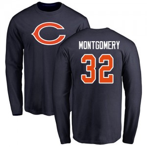 David Montgomery Navy Blue Name & Number Logo - #32 Football Chicago Bears Long Sleeve T-Shirt