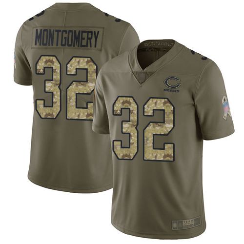 Limited Men's David Montgomery Olive/Camo Jersey - #32 Football Chicago  Bears 2017 Salute to Service