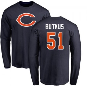 Dick Butkus Navy Blue Name & Number Logo - #51 Football Chicago Bears Long Sleeve T-Shirt