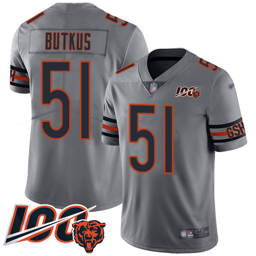 Limited Men's Dick Butkus Silver Jersey - #51 Football Chicago Bears 100th Season Inverted Legend