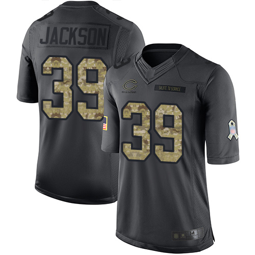 Limited Men's Eddie Jackson Black Jersey - #39 Football Chicago Bears 2016 Salute to Service