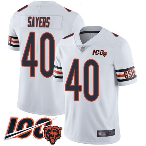 Limited Men's Gale Sayers White Road Jersey - #40 Football Chicago Bears  100th Season Vapor Untouchable