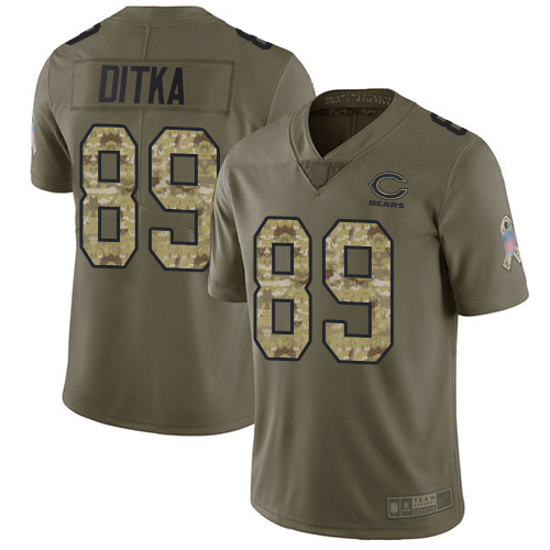 Limited Men's Mike Ditka Olive/Camo Jersey - #89 Football Chicago Bears 2017 Salute to Service