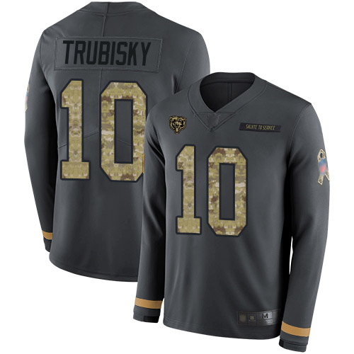 Limited Men's Mitchell Trubisky Black Jersey - #10 Football Chicago Bears Salute to Service Therma Long Sleeve